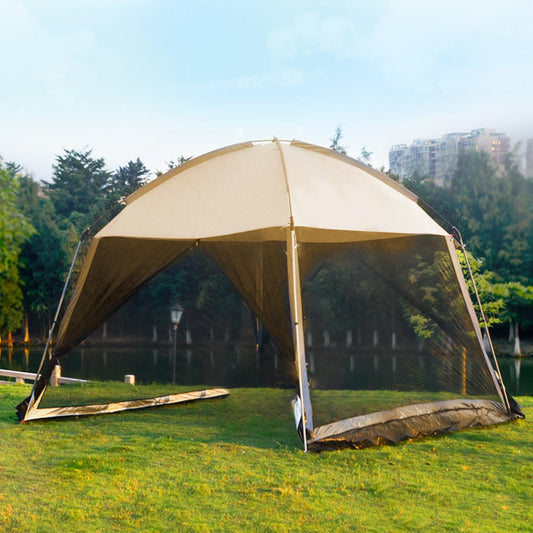 11x11 Ft Gazebo Screen Tent, GVDV Outdoor Camping Canopy Tent Sun Shade Gazebo Shelter Included Carry Bag, Easy Setup & Waterproof, Perfect for Family Picnic, Backyards, BBQ, Patio and Party, Khaki