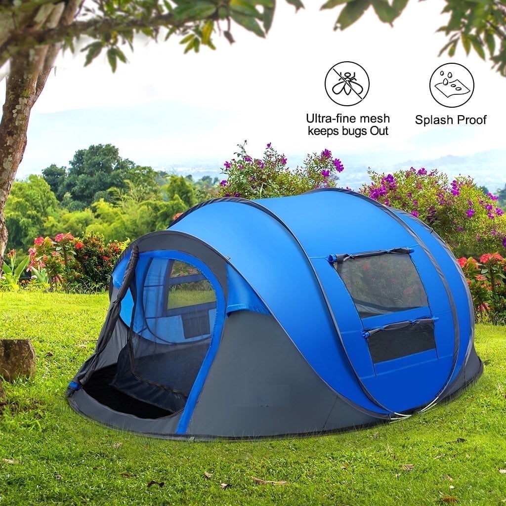 4 Person Pop Up Tents for Camping, CoPedvic Waterproof Instant Family Tents Upgraded Large Size with 2 Doors, Blue