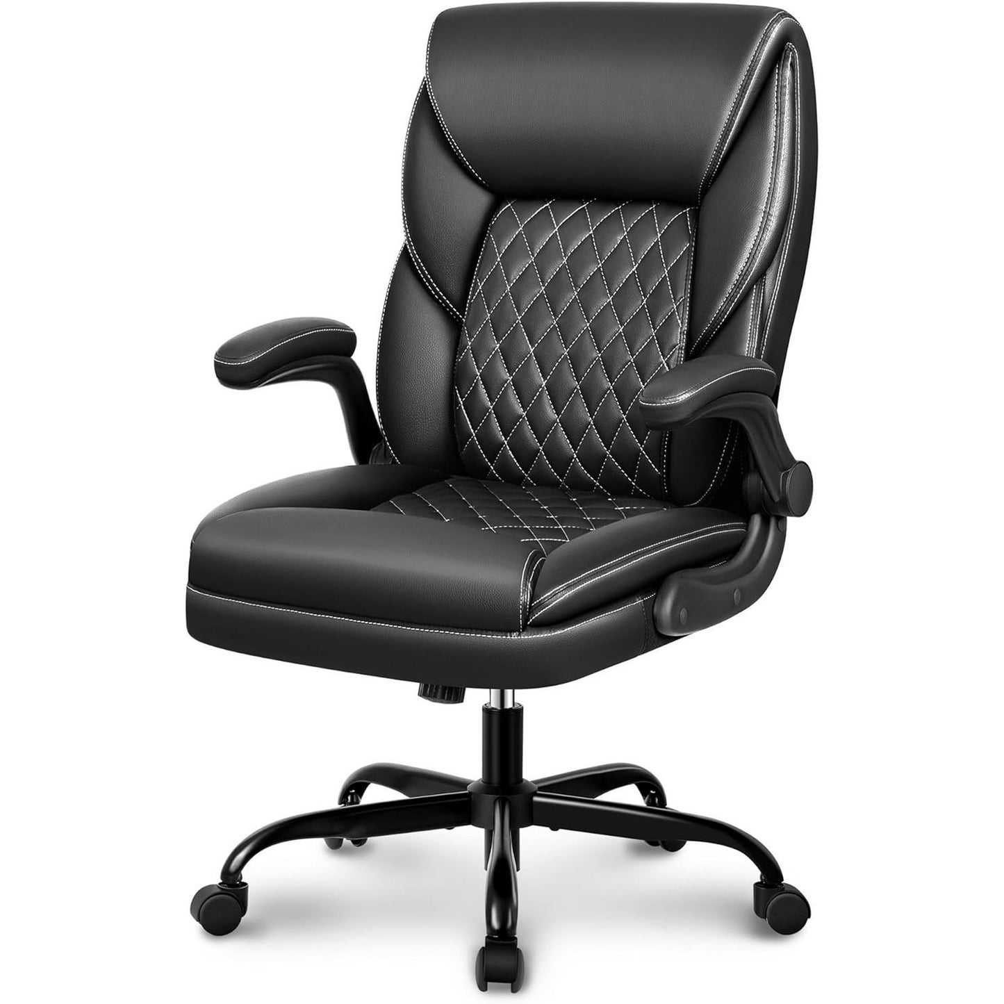 Big and Tall Office Chair 400lbs, Seenda Heavy Duty Executive Desk Chair with Extra Wide Seat, High Back Ergonomic Leather Computer Chair with Padded Armrests, Black