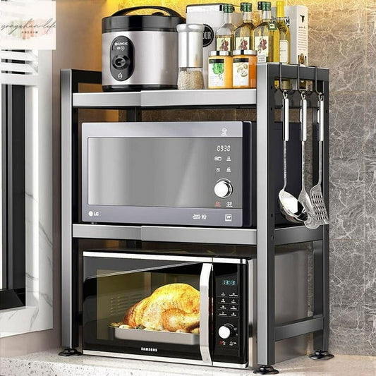Copedvic 3-Tier Kitchen Baker's Rack Extendable Microwave Oven Stand Kitchen Storage Shelf with S-Hooks, Black