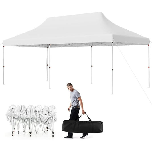 GVDV 10'x20' Pop up Canopy Tent, Upgraded Straight Leg Instant Canopy Shelter Gazebo, UPF 50+ All Season Wind Waterproof, for Carport, Catering, Events, Wedding, Backyard BBQ, White