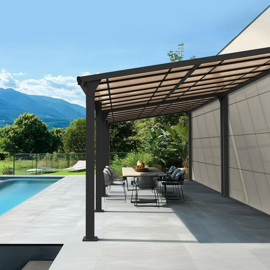 GVDV 14' x 10' Gazebo for Patio, Hard Top Lean to Gazebo Pergola &outdoor pergola with Roof, Large Wall-Mounted Heavy Duty Awnings for Patio, Decks, Backyard