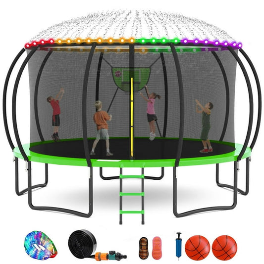 GVDV 16FT Outdoor Trampoline for Kids & Adults, Recreational Trampoline w/Ladder & Safety Net