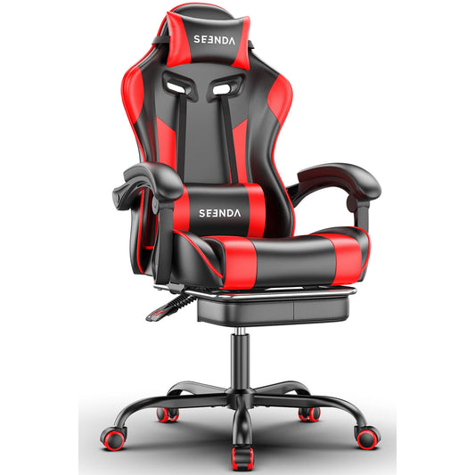 Gaming Chair, Seenda Computer Office Chair, Linkage Armrests and Footrest, High Back Ergonomic Home Office Desk Chair with Lumbar Support Task Chair, Red