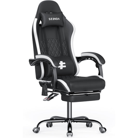 Gaming Chair, Seenda Office Chair Ergonomic Desk Chair, Video Game Chair with Footrest and Massage Lumbar Support, High Back Computer Office Chair with Headrest, 300Lbs, Black
