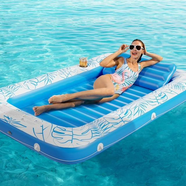 Inflatable Tanning Pool Lounger Float, GVDV Sun Tan Tub Sunbathing Pool Lounge Raft Floatie Toys Water Filled Bed Mat Pad for Adult Blow Up Kiddie Pool Kids Ball Pit Pool, Blue