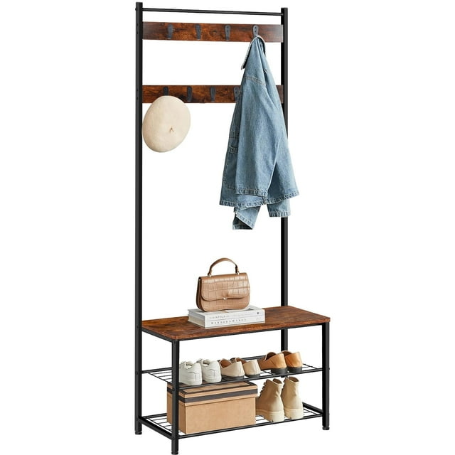Elemore Home Hall Tree, 3-in-1 Coat Rack with Bench and Shoe Storage