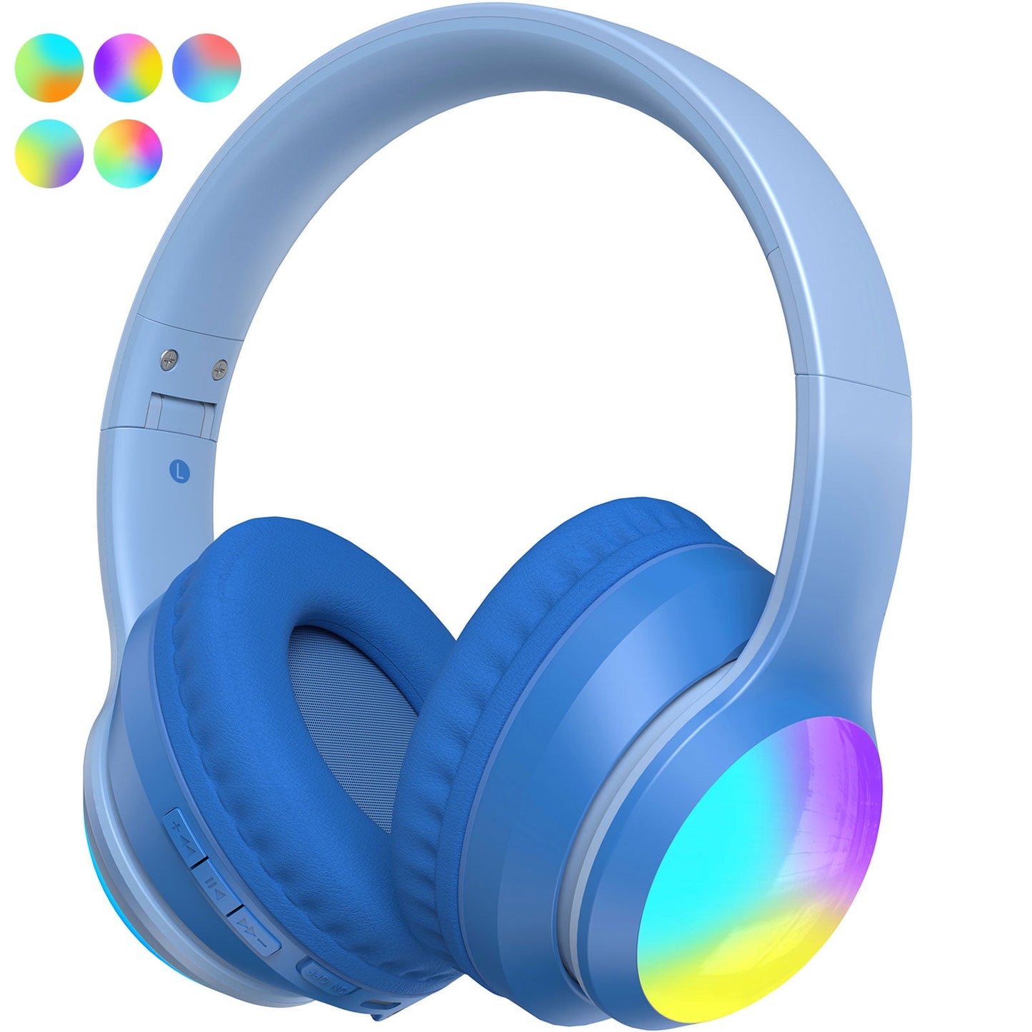 Kids Headphones Bluetooth, Seenda Wireless/Wired On-Ear Headset with Noise Cancelling Microphone for Toddler Boys Girls Tablet School, LED Lights up, 85/ 94dB Volume Control