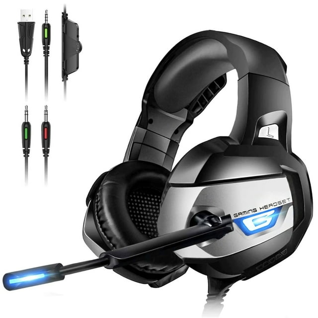 RUNMUS Gaming Headset PS4 Headset, Xbox Headset with 7.1 Surround Sound, Gaming Headphones Noise Cancelling Flexible Mic RGB Light Memory Earmuffs for PC, PS5, PS4, Xbox Series X/S, Switch