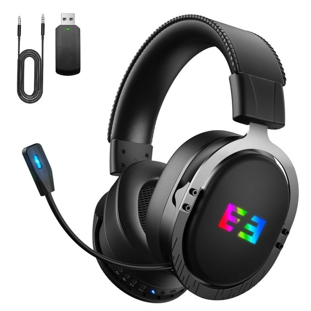 SEENDA Wireless Gaming Headset for PS4 PC Xbox One PS5 Controller, Noise Cancelling Over Ear Headphones with Mic, LED Light, Bass Surround